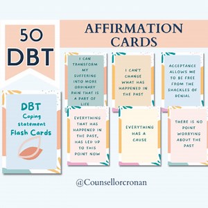DBT affirmation cards, radical acceptance, interpersonal effectiveness skills