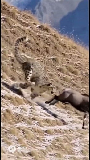 UNBELIEVABLE CATCH: Snow Leopard Takes Down Blue Sheep on Steep Slope!