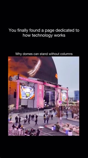 How Technology Works on Instagram: "Follow @howtechnologyworkss to learn how technology shapes our world, one post at a time 📡 A self supporting dome is one of the most brilliant achievements in structural engineering. Instead of fighting gravity like a flat roof, a dome works with it. The curved geometry naturally redirects loads downward and outward, spreading forces evenly across the entire structure. This allows massive spaces to be covered without the need for internal columns or supports.