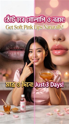 Get Soft Pink Lips Naturally in Just 3 Days!#ঠোঁটেরযত্ন #PinkLipsTips #beautytips