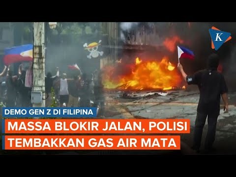Demo Gen Z Filipina Berlanjut, Hadang Jalan Pakai Truk Kontainer, Polisi Tembakkan Gas Airmata