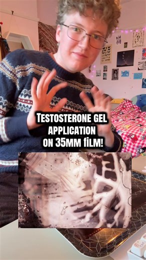 Applying testosterone gel directly to 35mm film negatives to distort them in an attempt to convey feelings of gender and longing for something you don’t have as well as distortion of self image. The testosterone gel is applied directly to the 35mm film negatives I used Kodak gold and left to dry. It is then scanned as is. I scan them on a plustek 8100 scanner. #alternativephotography #filmphotograpy #transgender #ftm #testosterone