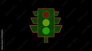 Animation of Traffic Light on black background. Traffic light icon lamp. Traffic light direction regulate safety symbol.