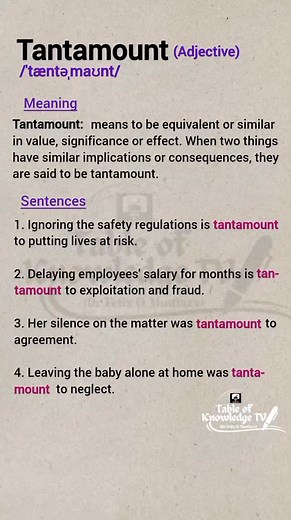 Vocabulary: TANTAMOUNT - Meaning and Sentences. | Table of Knowledge TV