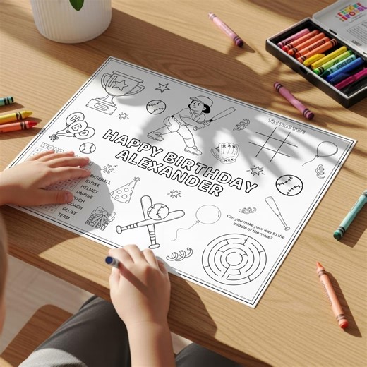 Editable Baseball Birthday Coloring Sheet, Printable Activity Placemat for Kids, Rookie of the Year Party Favor - Etsy