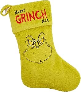 The Grinch Christmas Stocking Filler Large 17.3”, Festive Hanging Tree Decoration Ornaments Stocking Family Holiday Xmas Gifts