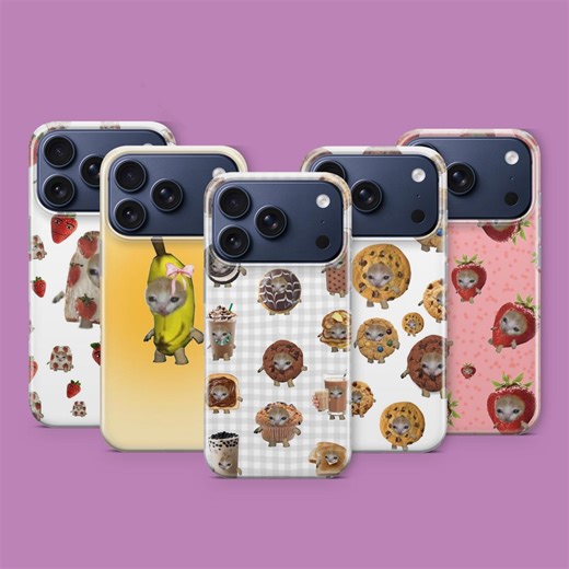 Funny Cat Meme Phone Case Strawberry Banana Cookie Coffee Cat Cover for iPhone 17 Pro 16 15 14 13 12 Samsung S26 S25 S24 A57 Pixel 10 9 8 7 - Etsy