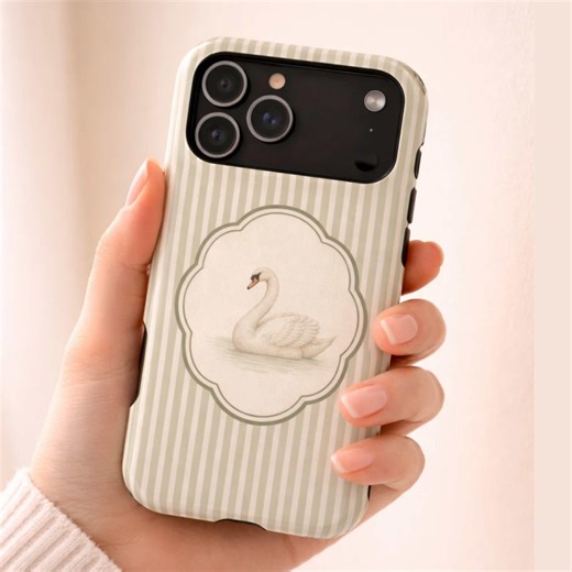 Vintage Swan Phone Case, Cottagecore Aesthetic Phone Case, Coquette Phone Cover, Green Stripe French Toile Style Case, Elegant Feminine Gift - Etsy