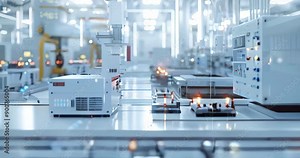 Modern battery pack factory floor with machines and workers collaborating efficiently. Battery Pack Manufacturing Process