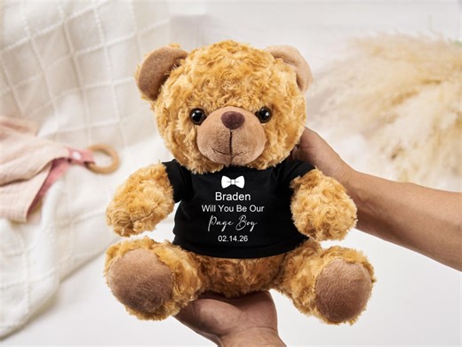 Custom Ring Bearer Proposal Teddy Bear, Ring Bearer Gift Ideas, Proposal Gift, Personalized Teddy Bear, Stuffed Animal, Wedding Party Gift - Etsy