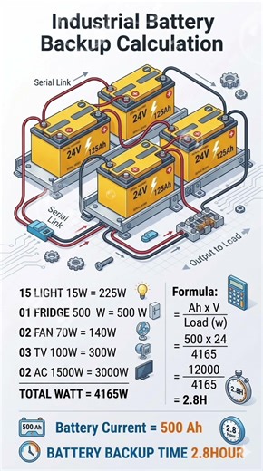 Load Based Battery Backup Calculation System #IndustrialEquipment #homeappliances #electrician