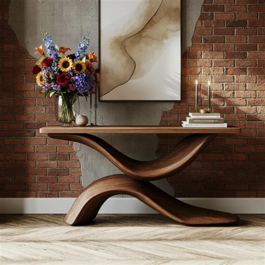 Slim Console X-base Narrow Entryway Table, Modern Hallway Furniture Solid Wood Slab Sofa Table - Etsy