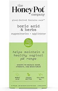 The Honey Pot Company 7 Day Boric Acid & Herbs Suppositories - Maintains and Balances Healthy Vaginal pH, Manages Odor, Hydrates, & Moisturizes - Gynecologist Tested