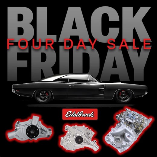 🚨 Our extended BLACK FRIDAY SALE is underway! Purchase intake manifolds, carburetor kits, water pumps, and other go-to performance upgrades. Hurry, these Black Friday deals run through Monday! When they're gone … they're gone. Click the link in the comments. #EdelbrockPerformance #BLACKFRIDAY #BuildSeason | Edelbrock Performance
