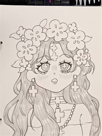 Flower Wreath Girl Line Drawing Tutorial