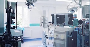 Hospital operating room. Equipment and medical devices in hybrid operating room