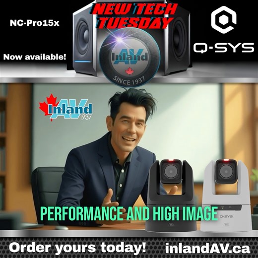 Inland Audio Visual on Instagram: "This #NewTechTuesday, we’re showcasing the Q-SYS NC-Pro15x, a broadcast‑quality PTZ camera built by Canon and powered by the Q‑SYS Full Stack AV Platform. With smooth and responsive pan, tilt, and zoom, built-in ND (neutral density) filter, 15x optical zoom with a 73° field of view and a 1” 4K image sensor, this camera delivers production‑grade visuals in any space. It’s the perfect choice for high‑impact video conferencing or presentation environments. We alwa