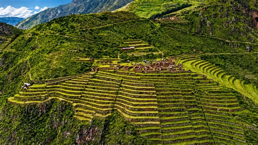 Ancient Inca terraces climbing above Peru’s Sacred Valley