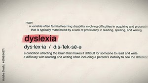 The Word Dyslexia Red Highlighted in a Dictionary Animation