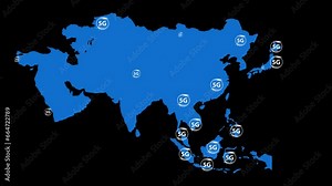 Animation of the deployment of the 5G internet network in Asian countries