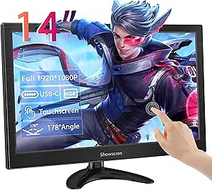 Computer Monitor 14 Inch Touchscreen Portable Monitor FHD HDR 1080P 100% sRGB Small PC Monitor with HDMI/USB-C Port, Multifunctional Stand, Built-in Speakers, for PC/Laptop/Smartphone