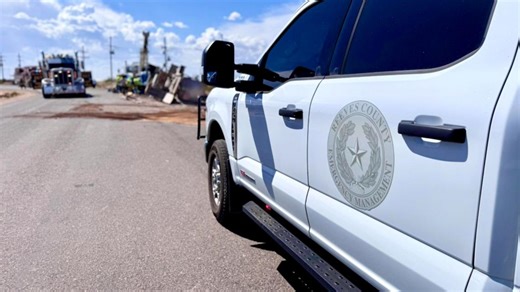 Traffic advisory for drivers along County Road 232, 34 miles north of Pecos