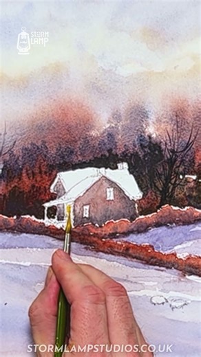 Painting a cosy cabin in snowy watercolour #painting #autumncolors #art