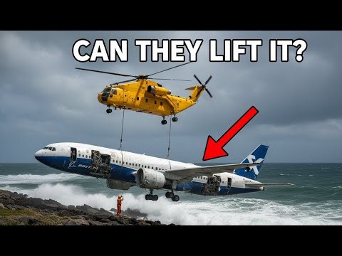 Salvaged and restored to likenew condition a prototype Boeing 777-9X aircraft from a rocky coastline