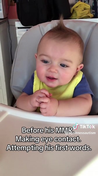 The was before his MMR. Making eye contact, learning his first words. Although he was adamant on saying DADA! 🙄#autism #fyp #vaccines