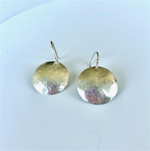 Hammered Sterling Silver Disc Earrings - Artisan Round Drop Dangles, Lightweight Everyday Earrings - Etsy