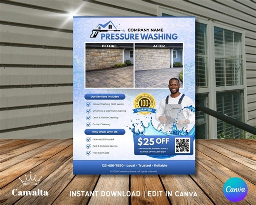 Pressure Washing Flyer Template | Power Washing Service Flyer | Editable Canva Marketing Flyer for Cleaning Business - Etsy