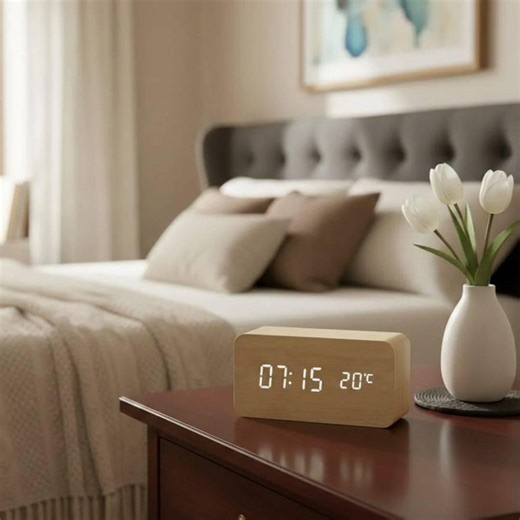 Wood LED Digital Alarm Clock With Temperature | Voice Control | USB / AAA Powered Bedside Clock - Etsy