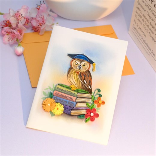 Owl and Book Graduation Quilling Card, Handmade Graduation Card, Congratulations Graduate Card, School Graduation Card 5x7 - Etsy