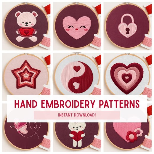 Redwork Valentine Embroidery Pattern Set, Love Hearts (PDF Download) - Etsy