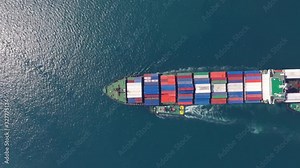 Container ship, Business logistic import-export transport international and transportation of containers in port , Shipping container buildings, Aerial at night view of Shipping container worldwide