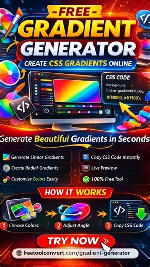 Create Beautiful CSS Gradients in Seconds – Free Gradient Generator Tool 🎨✨If you are a web desig