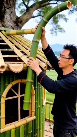 Amazing Skills! Grandpa Builds a House using ONLY Bamboo 🎋 #Shorts
