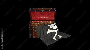 pirate chest with gold coins, animation, transparent background