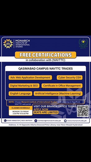 FREE COURSES with UK 🇬🇧 Certification Starting soon, apply now | Monarch Institute of International Studies, Hyderabad - Qasimabad Campus