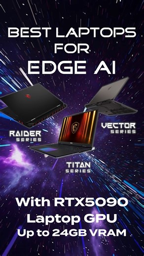 Leading the edge AI dominance: MSI gaming laptops with up to RTX5090 laptop GPU harnesses 24GB of VRAM, making complicated Image-to-Video, Text-to-Video's generation performance up to 3x faster than RTX4090 laptop GPU in our testing. Choose MSI gaming laptops when it comes to edge AI workloads, for they are the undisputed king of portable AI power⚡ #MSI #RTX50Series #AIPC #EdgeAI #GamingLaptop #GenAI #LLM | MSI Gaming