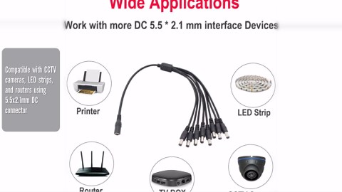 DC Power Splitter Cable, Pure Copper DC 1 Female to 8 Male 5.5mm x 2.1mm Cable, Support 12V 5A for CCTV Security Cameras, Router, LED Light Strip and More
