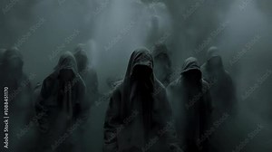 A group of masked hackers, a dangerous and hooded collective, engaged in cyber crime, cyber attacks, and system breaches. This dark and anonymous assembly represents a significant threat in the realm