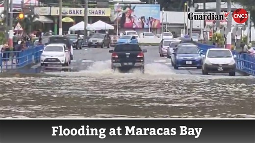 Intense rainfall causes flooding along the roadway at Maracas Bay. Video Timothy Chasteau | CNC3 Television, Trinidad and Tobago