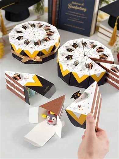 10pcs Tiered Cake Slice Favor Boxes Graduation Party Table Centerpieces Decor 2026 Grad Ceremony Banquet Treat Goodie Box For Guests Chocolate Candies Display Stand Props University Souvenir Handout Small Event Packaging Containers | SHEIN
