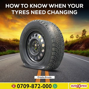 Your safety on the road depends on the condition of your tyres. Look out for these signs: low tread depth, visible cracks, bulges, or uneven wear patterns. Regular tyre checks can help you avoid accidents and improve your car’s performance. Need new tyres? Visit AutoXpress for great deals and expert advice! https://auto-xpress.co.ke/services-tyres/ #AutoXpressKenya #TyreCare | AutoXpress Kenya