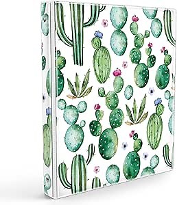 Eyrozill Cute 3 Ring Binder 1 Inch, Decorative Recipe Binders, Client Records with Clear Interior Pockets for Letter-Size(11" x 8.5") Paper, PVC Cover (Cactus)