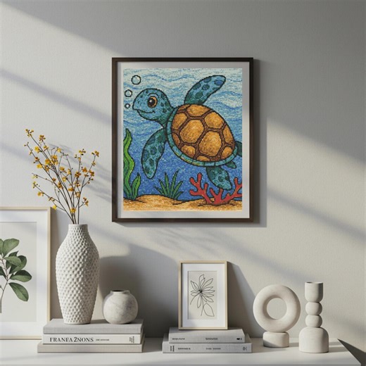 Smiling Sea Turtle Cross Stitch Pattern | Ocean Beach House Wall Decor (PDF Pattern) - Etsy
