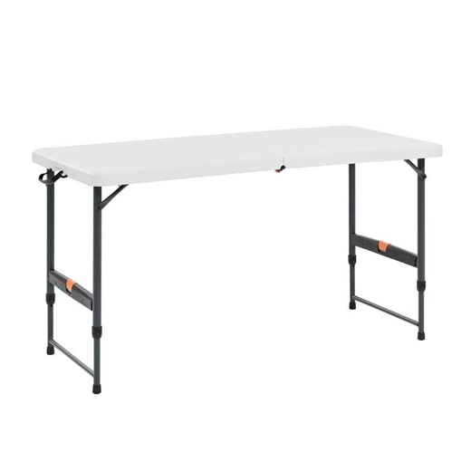 Check The Home Depot's Q&A Before Buying: HDX 4 ft. White Resin Top Single Hand Adjustable Height Rectangular Folding Utility Table, Seats 4