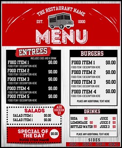 Editable Menu Template, Menu Board, Printable 20 X 24 In. Menu, Restaurant Menu, Food Truck, Menu, TV Menu Board, Food Truck Logo - Etsy