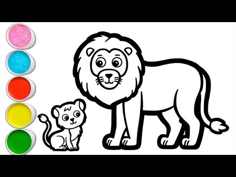 How to Color Lion with Baby 🦁👶Easy Coloring for Kids, Cute Lion with Baby drawing step by step.#kids